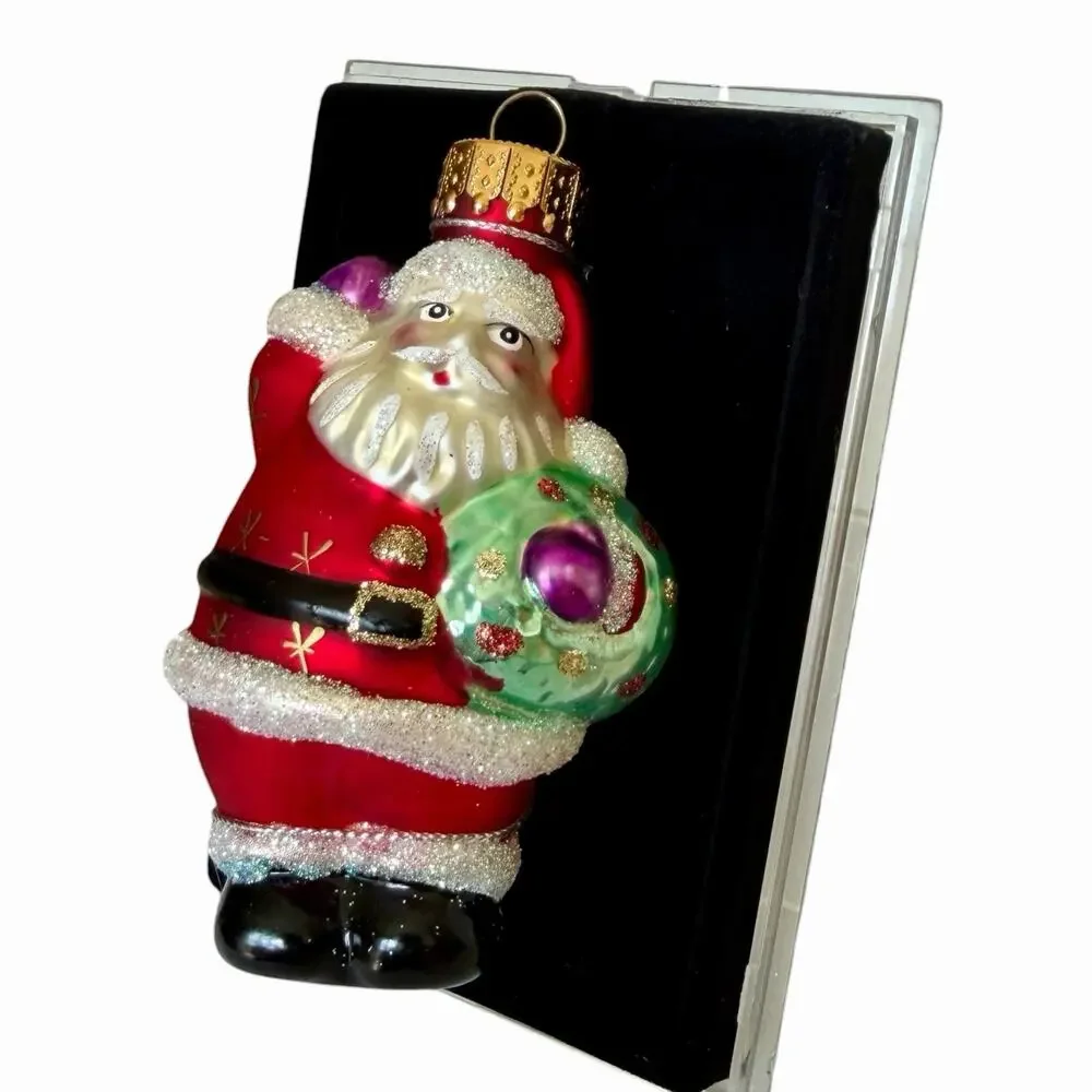Vintage Radko Style Santa Wreath Handcrafted Glass Ornament Hand Painted BNIB
